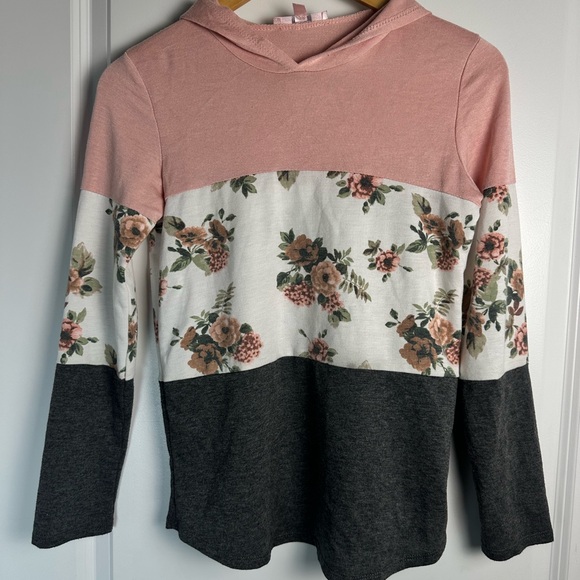 Floral Pink and Gray Kids Hoodie - Picture 4 of 10
